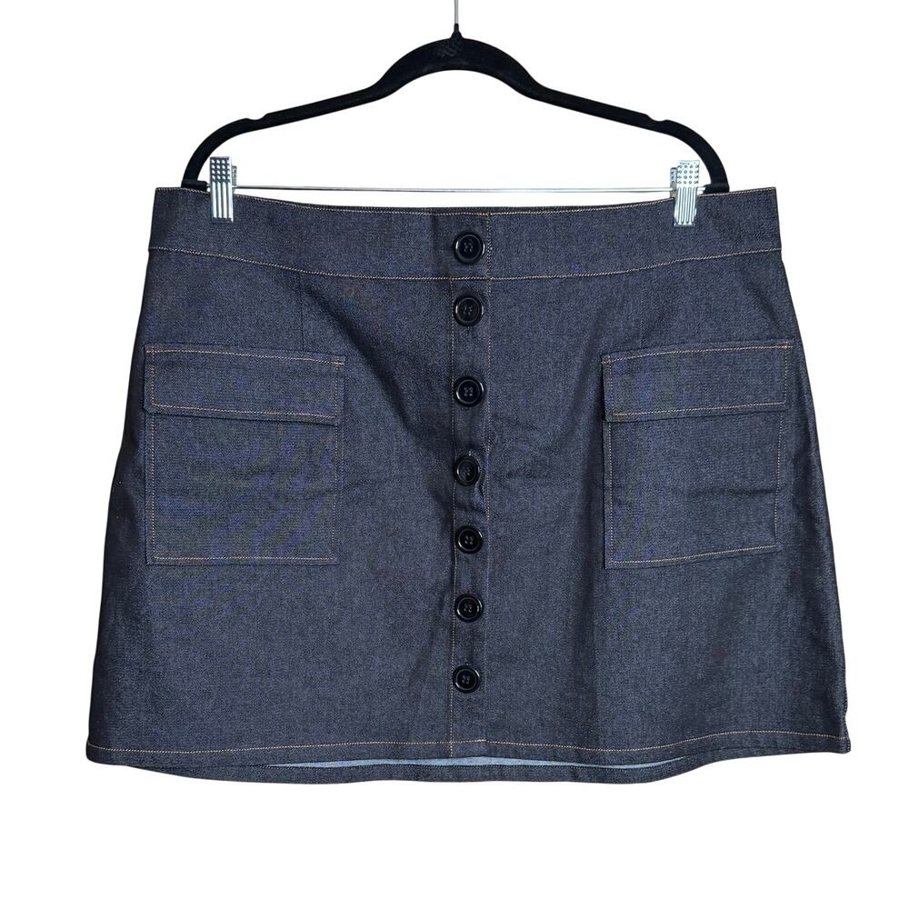 Unique Vintage Dark Denim Jean Mini Skirt Button Front 1X NWOT